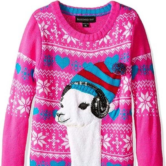 Girls Ugly Christmas Sweater Llama